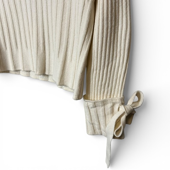 Derek Lam 10 Crosby Ribbed Tie Cuff Peplum Sweater Ivory Wool Blend V Neck - Picture 3 of 15